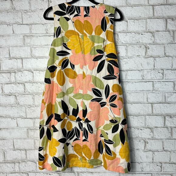 Rachel Zoe Dress 100% Linen Floral Mini Sleeveless Swing Pleated V Neck S - Picture 3 of 7